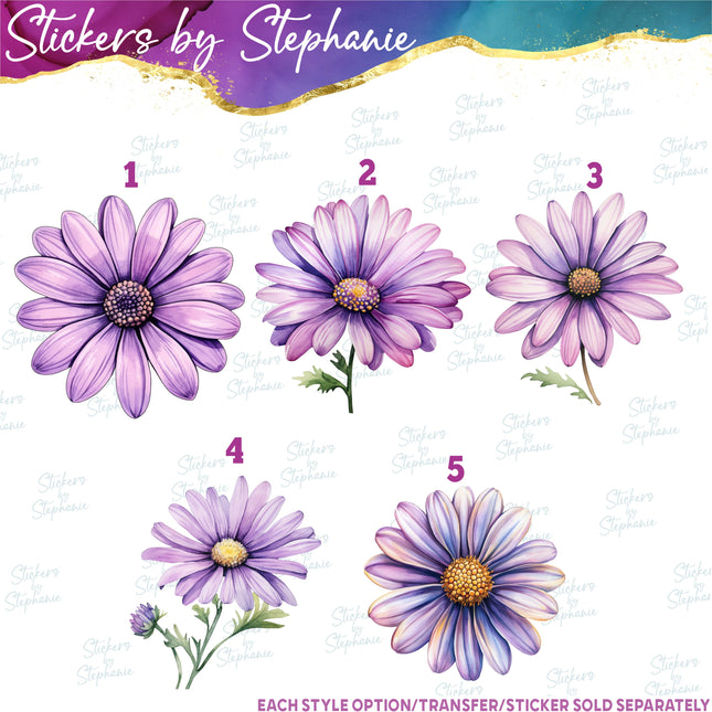 (s02-215) Purple Daisy Daisies Flowers Graphic Iron-On Transfer or Sticker