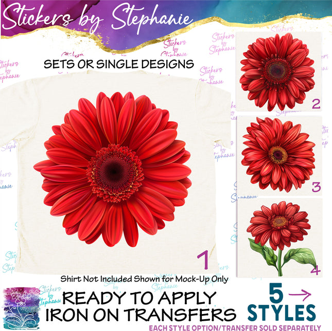 (s02-216) Red Daisy Daisies Flowers Graphic Iron-On Transfer or Sticker