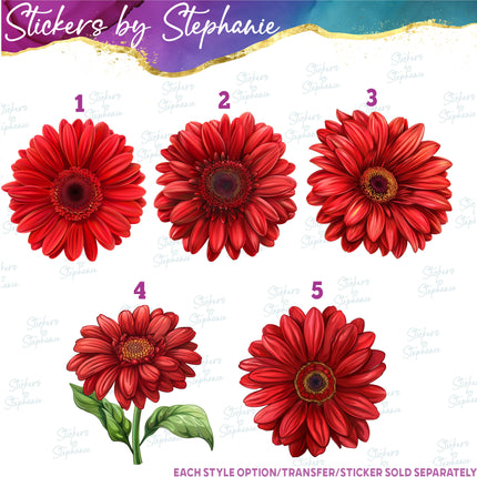 (s02-216) Red Daisy Daisies Flowers Graphic Iron-On Transfer or Sticker