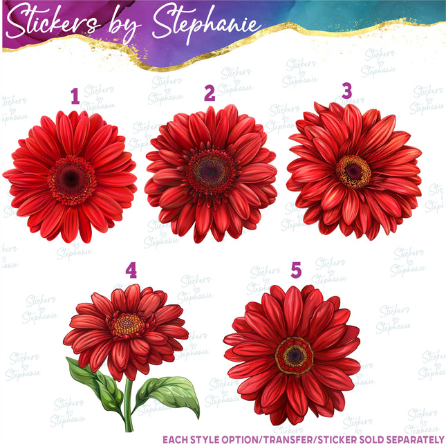 (s02-216) Red Daisy Daisies Flowers Graphic Iron-On Transfer or Sticker