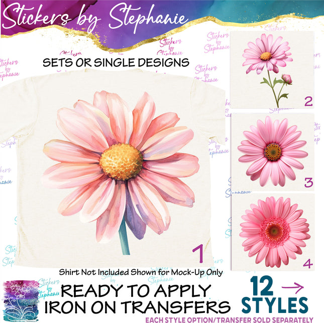 (s02-217) Pink Daisy Daisies Flowers Graphic Iron-On Transfer or Sticker