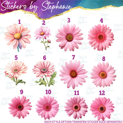 (s02-217) Pink Daisy Daisies Flowers Graphic Iron-On Transfer or Sticker