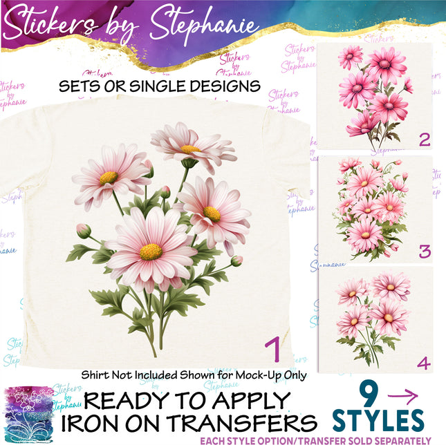 (s02-218) Pink Daisies Bouquet Flowers Graphic Iron-On Transfer or Sticker