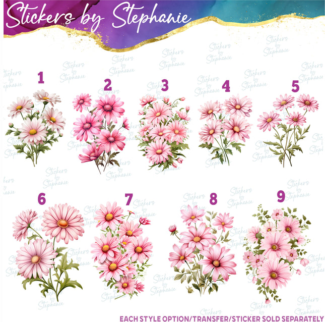 (s02-218) Pink Daisies Bouquet Flowers Graphic Iron-On Transfer or Sticker