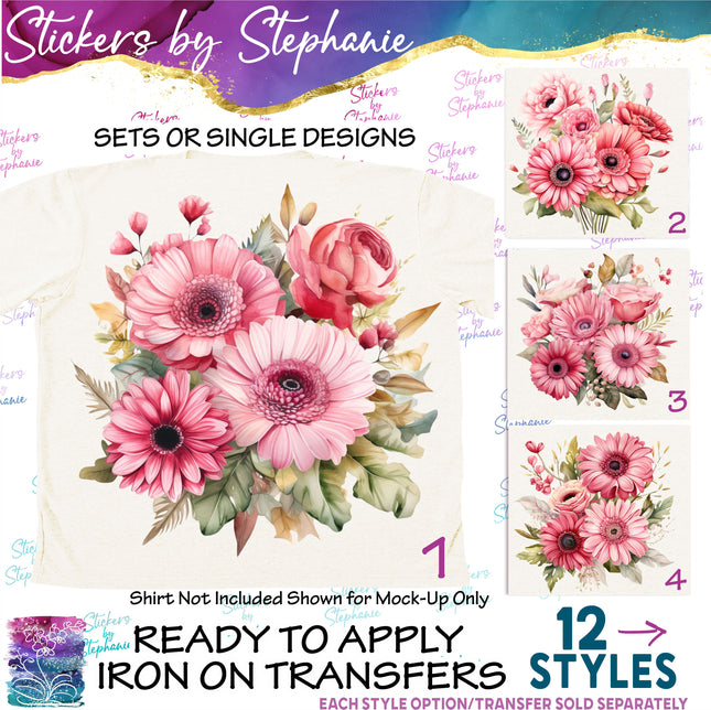 (s02-219) Pink Daisies Roses Flowers Graphic Iron-On Transfer or Sticker