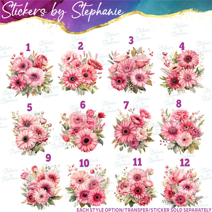 (s02-219) Pink Daisies Roses Flowers Graphic Iron-On Transfer or Sticker