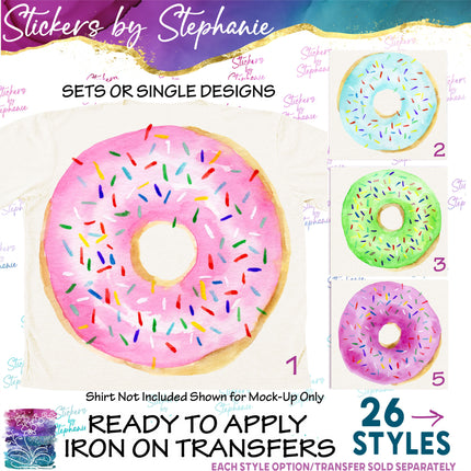 (s02-022) Donut Watercolor Donuts Graphic Iron-On Transfer or Sticker
