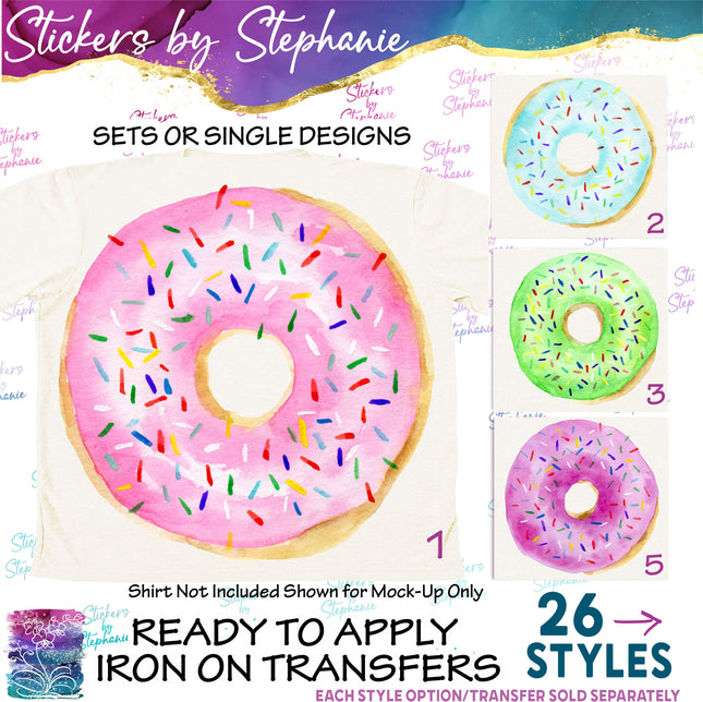 (s02-022) Donut Watercolor Donuts Graphic Iron-On Transfer