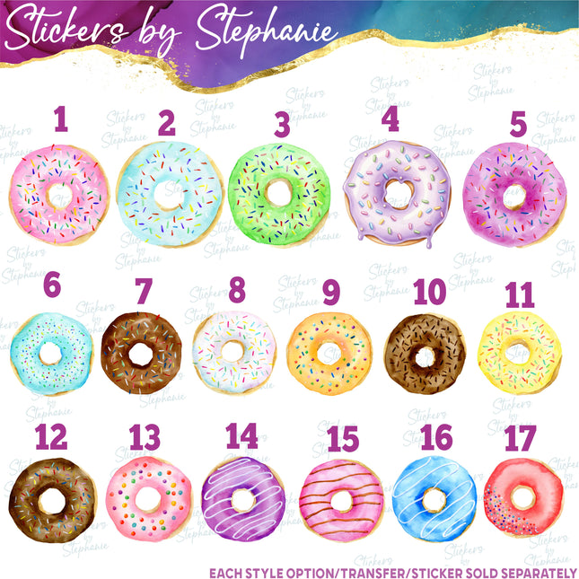 (s02-022) Donut Watercolor Donuts Graphic Iron-On Transfer