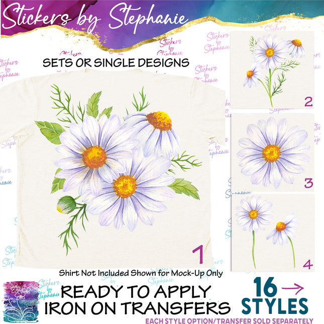 (s02-220) White Daisies Daisy Flowers Graphic Iron-On Transfer or Sticker