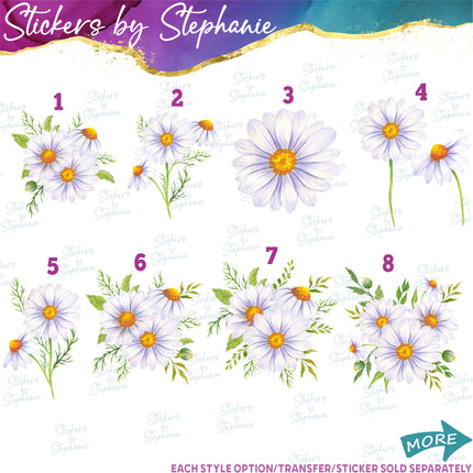 (s02-220) White Daisies Daisy Flowers Graphic Iron-On Transfer or Sticker