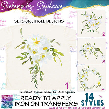 (s02-221) Daisy Daisies Flowers Watercolor Graphic Iron-On Transfer