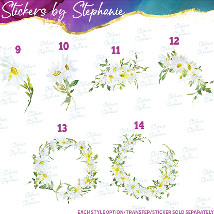 (s02-221) Daisy Daisies Flowers Watercolor Graphic Iron-On Transfer