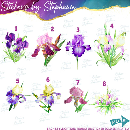 (s02-222) Purple Iris Irises Flowers Graphic Iron-On Transfer or Sticker