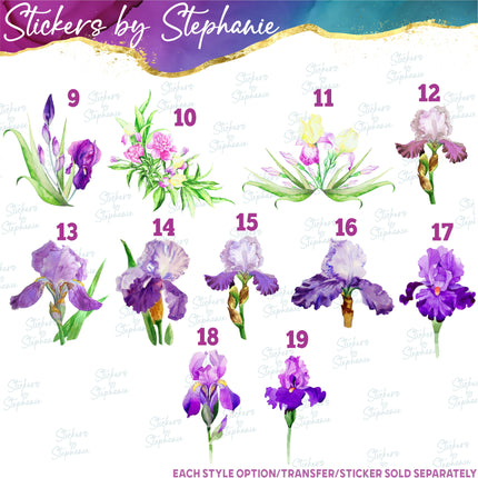 (s02-222) Purple Iris Irises Flowers Graphic Iron-On Transfer or Sticker