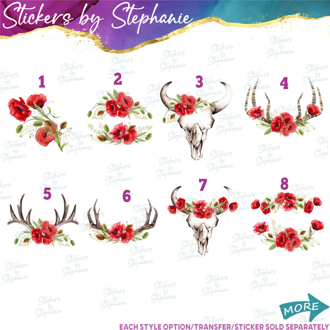 (s02-225) Red Poppies Poppy Flowers Graphic Iron-On Transfer or Sticker