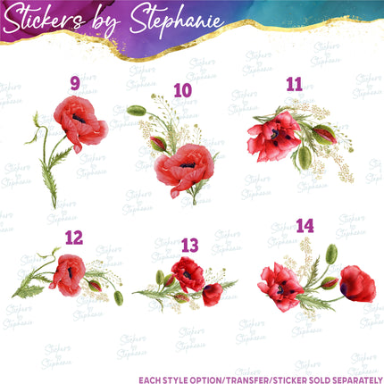 (s02-225) Red Poppies Poppy Flowers Graphic Iron-On Transfer or Sticker