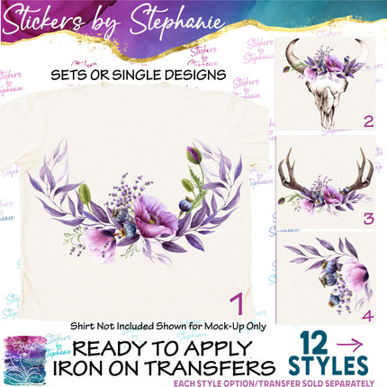(s02-227) Purple Poppies Poppy Flowers Graphic Iron-On Transfer or Sticker