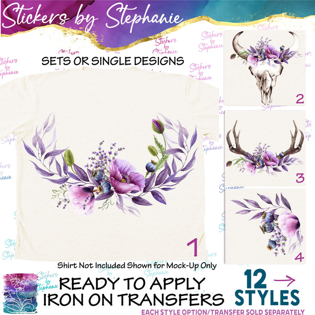 (s02-227) Purple Poppies Poppy Flowers Graphic Iron-On Transfer or Sticker