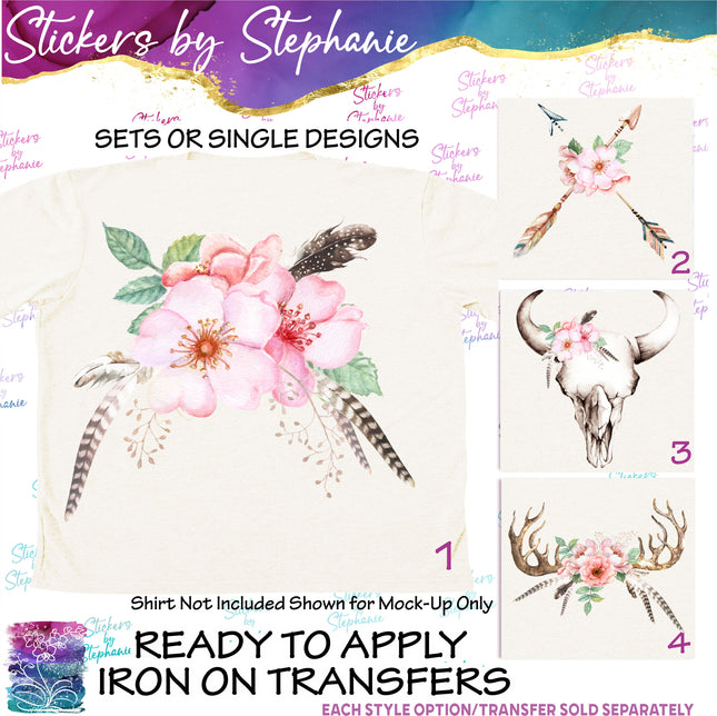 (s02-228) Pink Wild Rose Flowers Graphic Iron-On Transfer or Sticker