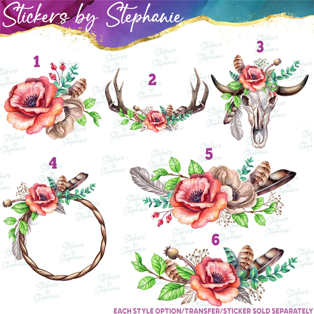 (s02-229) Rustic Poppy Poppies Flowers Graphic Iron-On Transfer or Sticker