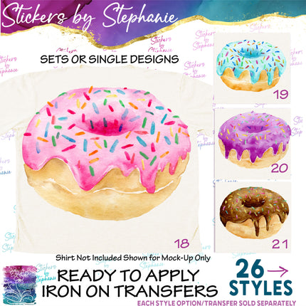 (s02-023) Donut Watercolor Donuts Graphic Iron-On Transfer or Sticker