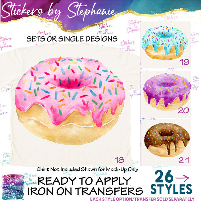 (s02-023) Donut Watercolor Donuts Graphic Iron-On Transfer