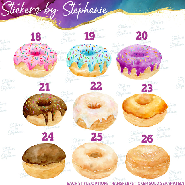 (s02-023) Donut Watercolor Donuts Graphic Iron-On Transfer