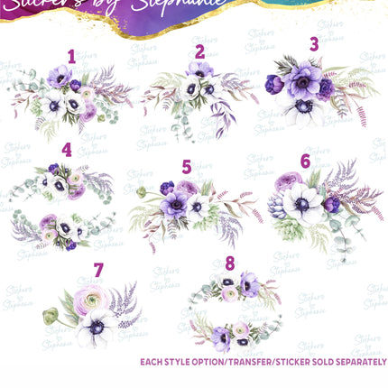 (s02-231) White Purple Anemone Flowers Graphic Iron-On Transfer or Sticker