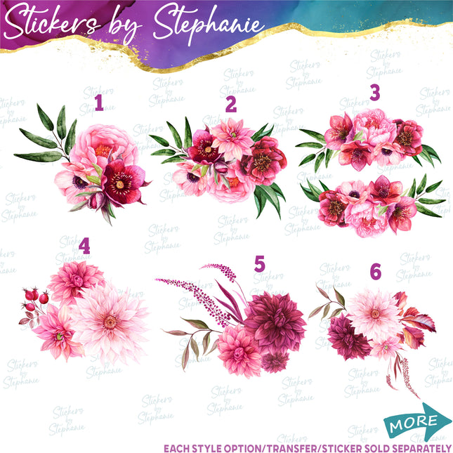 (s02-232) Burgundy Pink Dahlia Flowers Graphic Iron-On Transfer or Sticker