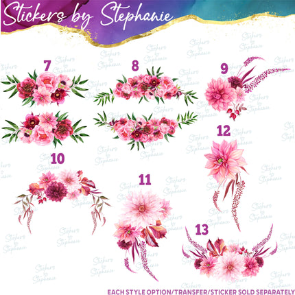 (s02-232) Burgundy Pink Dahlia Flowers Graphic Iron-On Transfer or Sticker