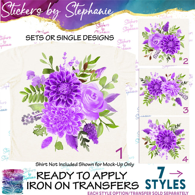 (s02-233) Purple Dahlia Flowers Graphic Iron-On Transfer or Sticker