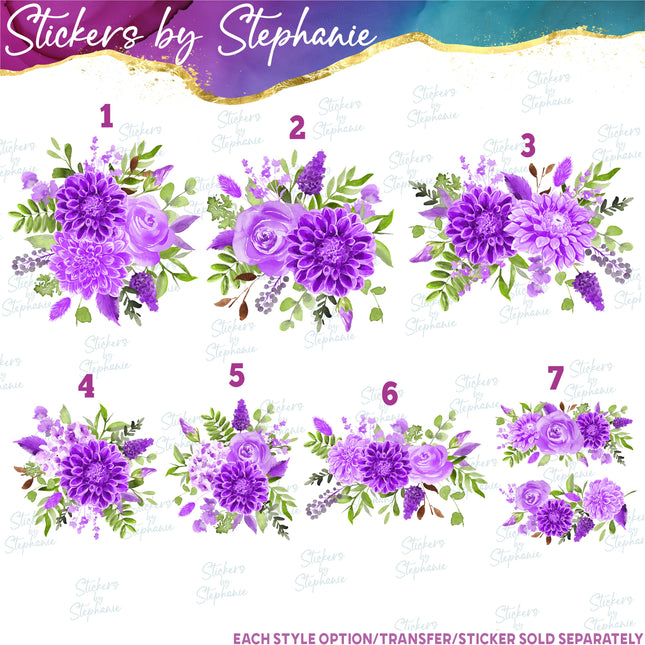 (s02-233) Purple Dahlia Flowers Graphic Iron-On Transfer or Sticker