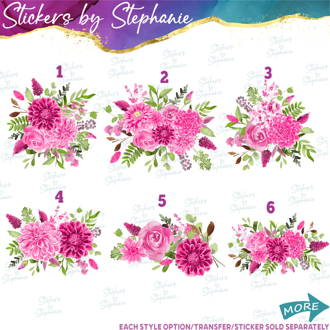 (s02-234) Pink Dahlia Flowers Graphic Iron-On Transfer or Sticker