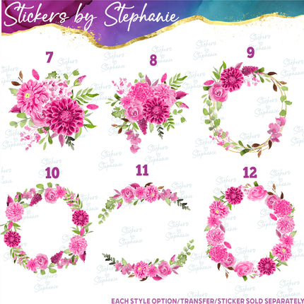 (s02-234) Pink Dahlia Flowers Graphic Iron-On Transfer or Sticker