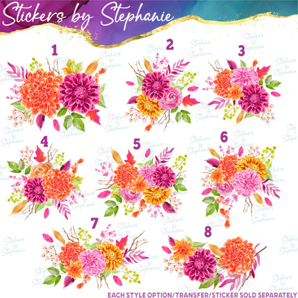 (s02-235) Autumn Fall Dahlia Flowers Graphic Iron-On Transfer or Sticker