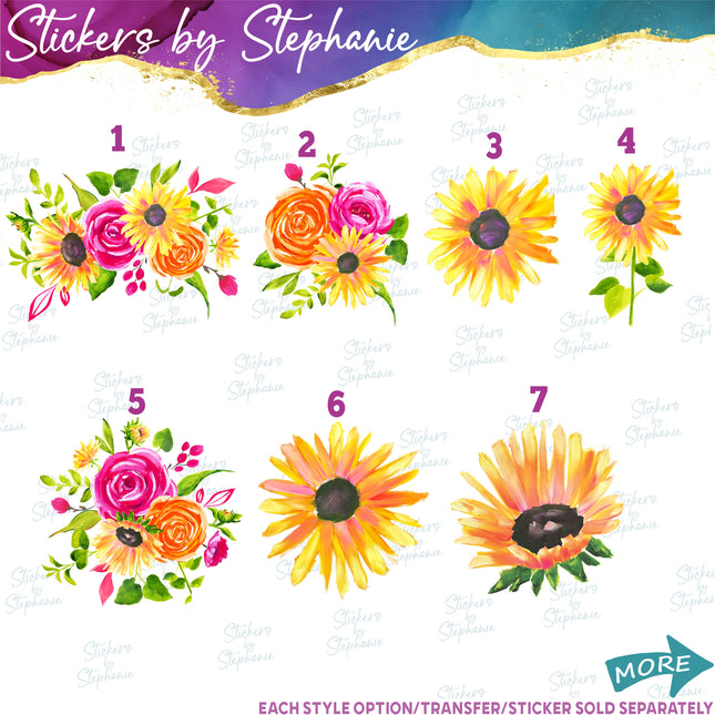 (s02-236) Sunflowers Dahlias Roses Graphic Iron-On Transfer or Sticker