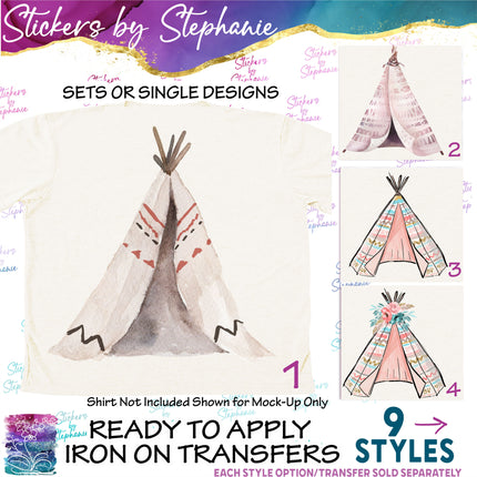 (s02-237) Teepee Watercolor Graphic Iron-On Transfer or Sticker