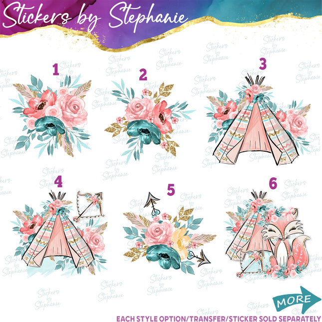 (s02-238) Teal Coral Flowers Graphic Iron-On Transfer or Sticker