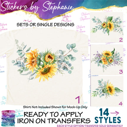 (s02-239) Lavender Sunflowers Eucalyptus Graphic Iron-On Transfer or Sticker