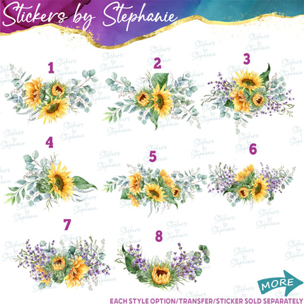 (s02-239) Lavender Sunflowers Eucalyptus Graphic Iron-On Transfer or Sticker