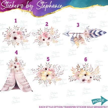 (s02-240) Pastel Pink White Boho Flowers Graphic Iron-On Transfer or Sticker