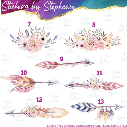 (s02-240) Pastel Pink White Boho Flowers Graphic Iron-On Transfer or Sticker