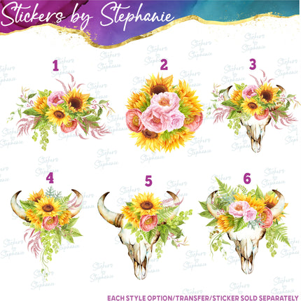 (s02-242) Sunflowers Peonies Flowers Graphic Iron-On Transfer or Sticker