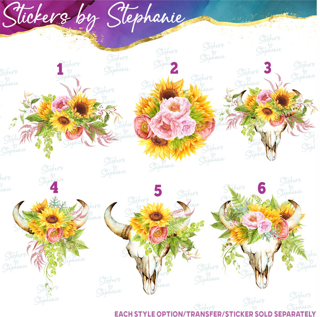 (s02-242) Sunflowers Peonies Flowers Graphic Iron-On Transfer or Sticker
