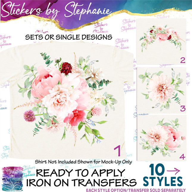 (s02-243) Blush Roses Wedding Flowers Graphic Iron-On Transfer or Sticker