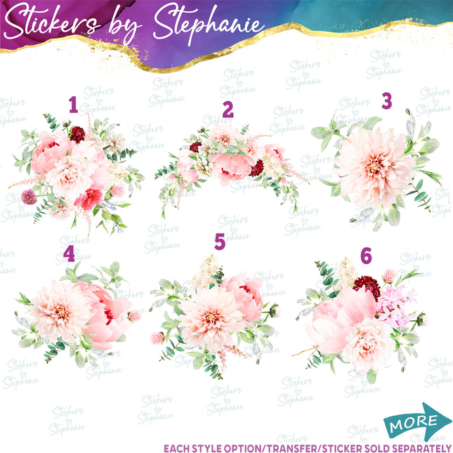 (s02-243) Blush Roses Wedding Flowers Graphic Iron-On Transfer or Sticker