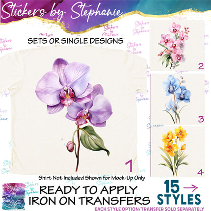 (s02-244) Orchid Flowers Orchids Graphic Iron-On Transfer or Sticker