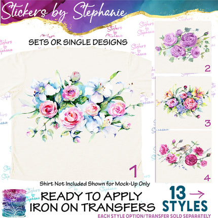 (s02-245) Flower Floral Bouquet Roses Graphic Iron-On Transfer or Sticker