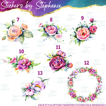 (s02-245) Flower Floral Bouquet Roses Graphic Iron-On Transfer or Sticker